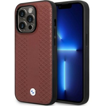 BMW Leather Diamond Pattern dėklas Apple iPhone 14 Pro, bordo