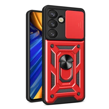 Dėklas Hybrid Armor Camshield skirtas Samsung Galaxy S25, Raudonas