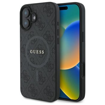 Guess 4G Ring Classic Logo MagSafe dėklas telefonui iPhone 16, juodas