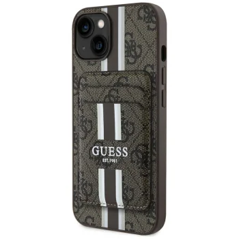 Guess 4G Stripes Case with MagSafe Wallet for iPhone 15, Brown