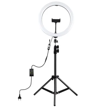 LED žiedinė lempa 30 cm su stovu iki 1.1 m ir telefono laikikliu