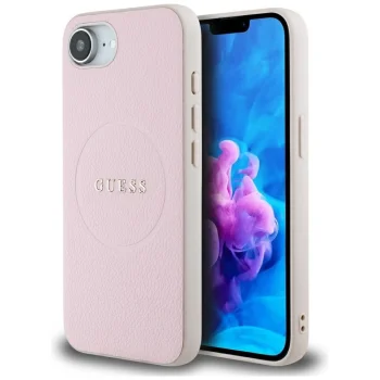 Guess Grained Ring MagSafe dėklas telefonui iPhone 16e, rožinis