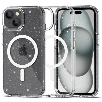 Tech-Protect iPhone 15 dėklas FlexAir Hybrid MagSafe, skaidrus su žvilgučiais