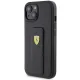 Ferrari dėklas iPhone 15 telefonui su Grip Stand Metal Logo, juodas