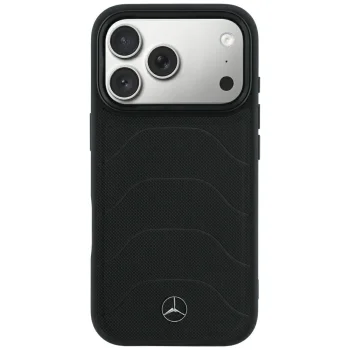 Mercedes Leather Mesh with Bow Line MagSafe dėklas telefonui iPhone 18 Pro / 17 Pro, juodas