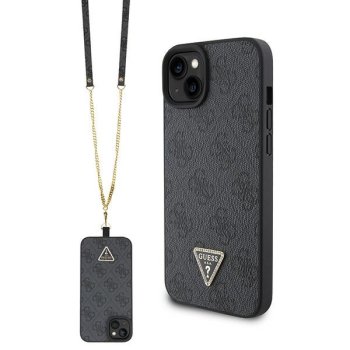 Guess iPhone 15 dėklas Crossbody 4G Metal Logo, juodas