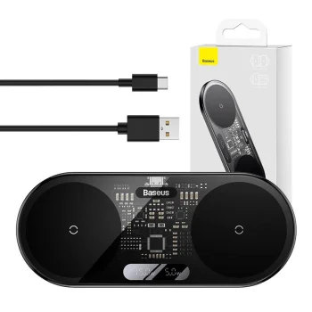 Dual Qi Wireless Charger Baseus Digital LED Display, 20W, Black