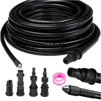 Ruhhy 26133 Pipe Cleaning Hose with Adapters, 20m, Black
