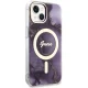 Guess dėklas iPhone 14 telefonui Golden Marble MagSafe, violetinis