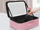 Makeup Case with LED Lighted Mirror, Travel Cosmetic Organizer for Women, Pink