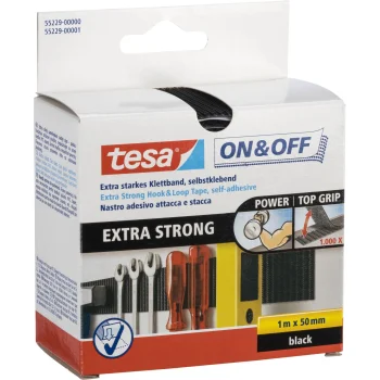 Lipni kibi juosta Tesa On & Off Extra Strong 1 m x 50 mm, juoda (55229)