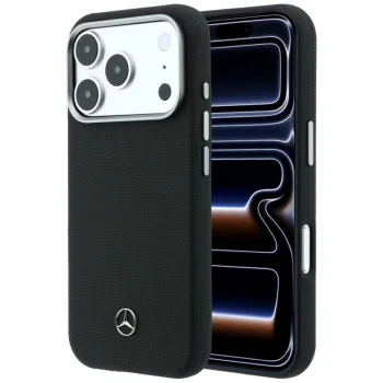 Mercedes Leather Semi Wrap Grill Pattern MagSafe dėklas iPhone 17 Pro, juodas
