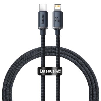 Baseus Crystal Shine USB Type C to Apple iPhone Lightning Data Charging Cable, PD, 20W, 1.2m, Black