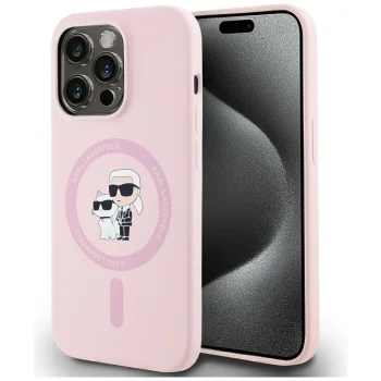 Karl Lagerfeld dėklas, skirtas iPhone 14 Pro Max Silicone KC Body Ring MagSafe, rožinis