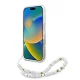 Guess iPhone 16 Pro dėklas IML Flowers Allover Electro su perlų dirželiu, baltas