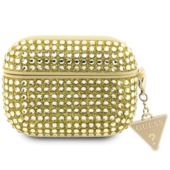 Apsauginis dėklas Guess Rhinestone Triangle, skirtas AirPods Pro 2, auksinis