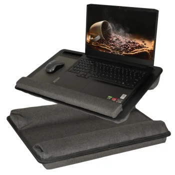 Portable laptop table with cushion for bed or lap, black