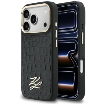Karl Lagerfeld Croco KL Script Logo MagSafe Phone Case Cover iPhone 17 Pro - Black