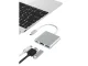 3-in-1 USB-C šakotuvas-adapteris su HDMI 4K ir USB 3.0, baltas ir sidabrinis