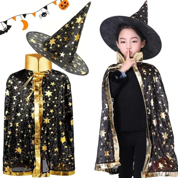Wizard Costume for Halloween with Star Cape and Pointed Hat