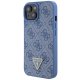 Guess Leather 4G Triangle Strass dėklas iPhone 15 telefonui, mėlynas
