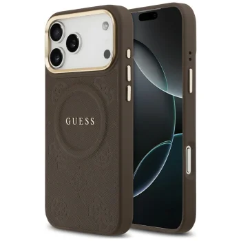 Guess Peony Hot Stamp MagSafe case for iPhone 18 Pro Max / 17 Pro Max, brown