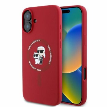 Karl Lagerfeld Silicone Karl&Choupette Heads Ring MagSafe dėklas iPhone 16, raudonas