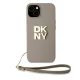 DKNY dėklas iPhone 15 / 14 / 13 su riešo dirželiu Wrist Strap Stock Logo, smėlio sp.