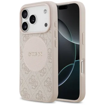 Guess dėklas iPhone 17 Pro telefonui 4G Circle Classic Logo MagSafe, rožinis