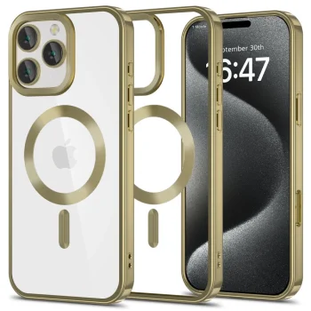 Apple iPhone 16 Pro 6.3'' Tech-Protect MagFlex MagSafe Case Cover, Clear with Gold Frame