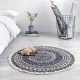 Round Boho Style Rug with Fringes 95cm, Navy Blue-Grey