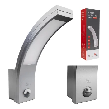 Maclean MCE244 S fasado LED šviestuvas su judesio jutikliu, 10W, IP54, sidabrinis