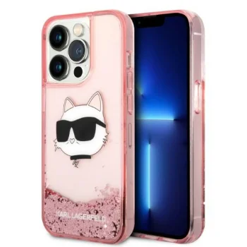 Karl Lagerfeld dėklas iPhone 14 Pro telefonui Liquid Glitter Choupette, rožinis