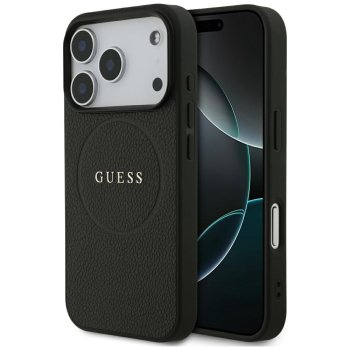 Guess Grained Ring MagSafe dėklas iPhone 17 Pro - juodas