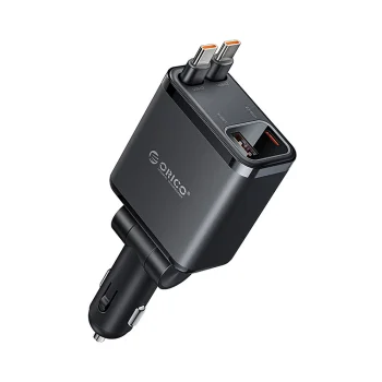 Automobilinis įkroviklis Orico Twin Reach 45W su ištraukiamais laidais, juodas