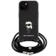 Karl Lagerfeld dėklas iPhone 15 telefonui Saffiano Ikonik Monogram, juodas