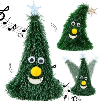Dancing and Singing Christmas Tree with Light-Up Star, 17 cm, Green