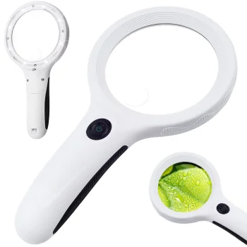 Handheld Magnifying Glass with 8 LED and UV Light, 4x Magnification, White