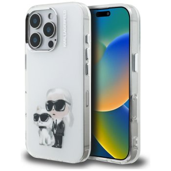 Karl Lagerfeld IML Aquarelle Karl & Choupette & Logo dėklas iPhone 16 Pro Max, baltas