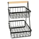 Two-Tier Fruit Basket, Metal and Wood, Black
