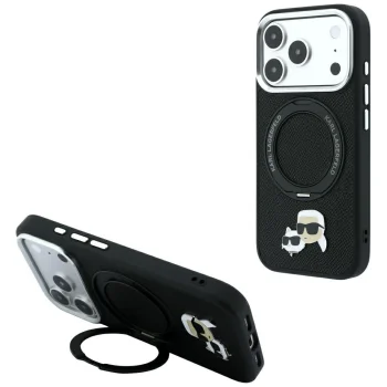 Karl Lagerfeld Ring Stand 360 Karl & Choupette Heads MagSafe dėklas iPhone 18 Pro Max / 17 Pro Max, juodas