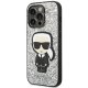 Karl Lagerfeld Glitter Flakes Ikonik dėklas iPhone 14 Pro, sidabrinis