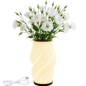 2-in-1 LED RGB Table Lamp and Vase with Remote, Ecru
