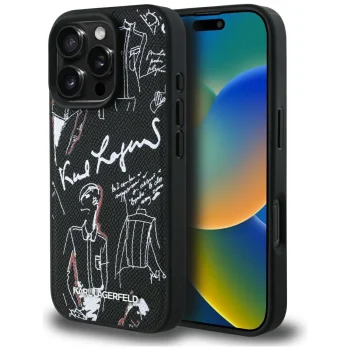 Karl Lagerfeld Grained Pattern MagSafe dėklas iPhone 16 Pro Max, juodas