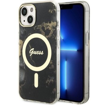 Guess iPhone 14 Case IML Golden Marble MagSafe, Black