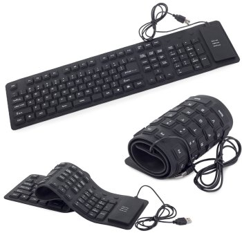 Silicone rubber USB keyboard with numeric keypad, black
