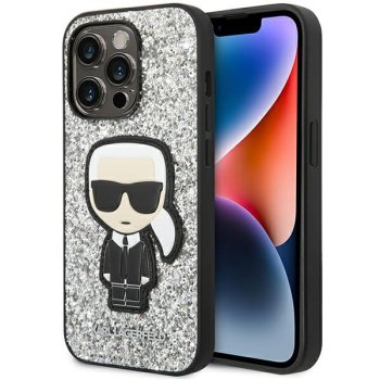 Karl Lagerfeld Glitter Flakes Ikonik dėklas iPhone 14 Pro, sidabrinis