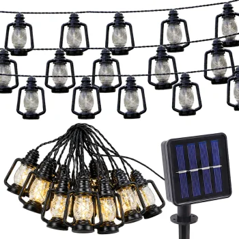 Solar LED Garden Garland with Lanterns, 20 LED, Black