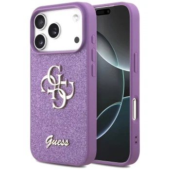 Guess dėklas iPhone 17 Pro telefonui Fixed Glitter Big 4G, alyvinis