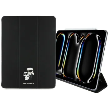 Atverčiamasis dėklas Karl Lagerfeld iPad Pro 13" 2024 Saffiano Magnetic Karl & Choupette, juodas